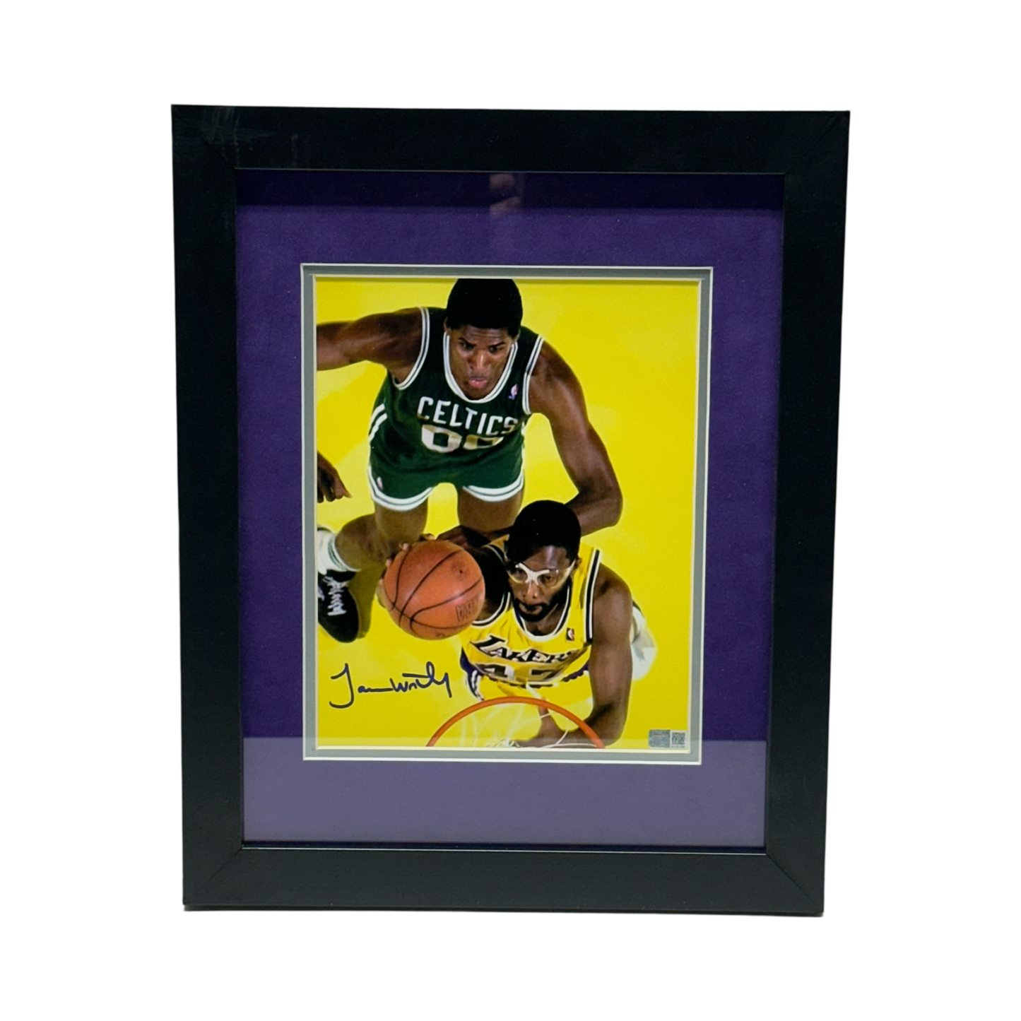 James Worthy Autographed Los Angeles Lakers vs Celtics Player Overhead View 8x10 Steiner CX - Framed