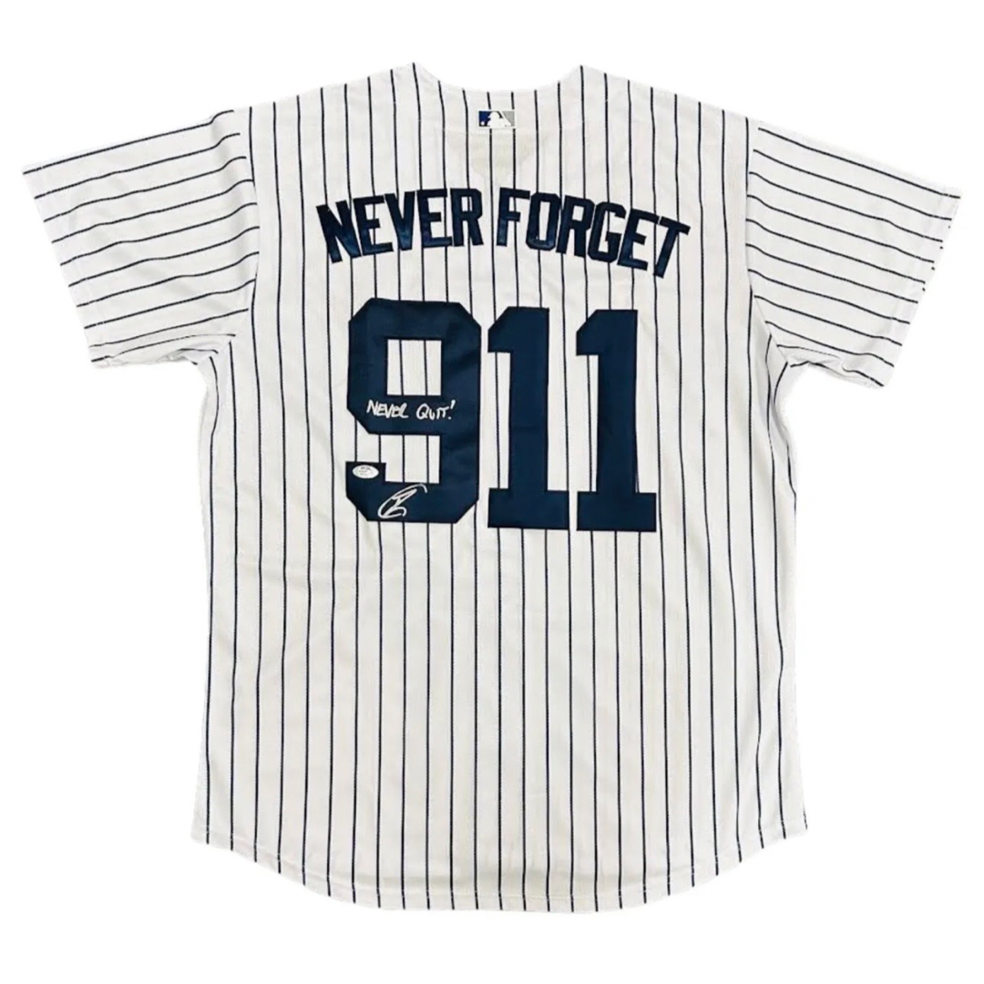 Robert O’Neill Autographed New York Yankees Never Forget 9/11 Pinstripe Jersey NEVER Quit Inscription PSA
