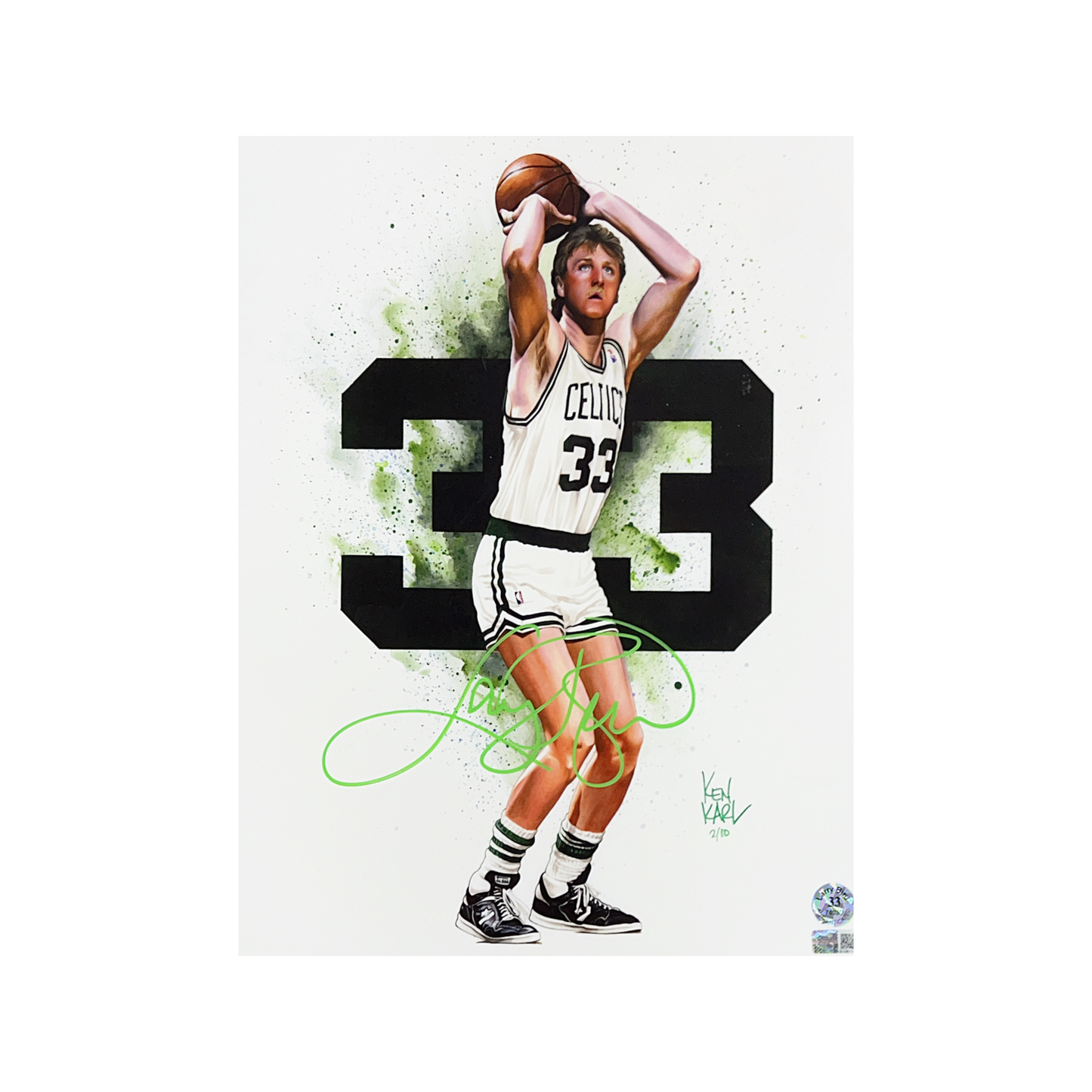 Larry Bird Autographed Boston Celtics 11x14 White Variant Ken Karl LE /10 Steiner CX