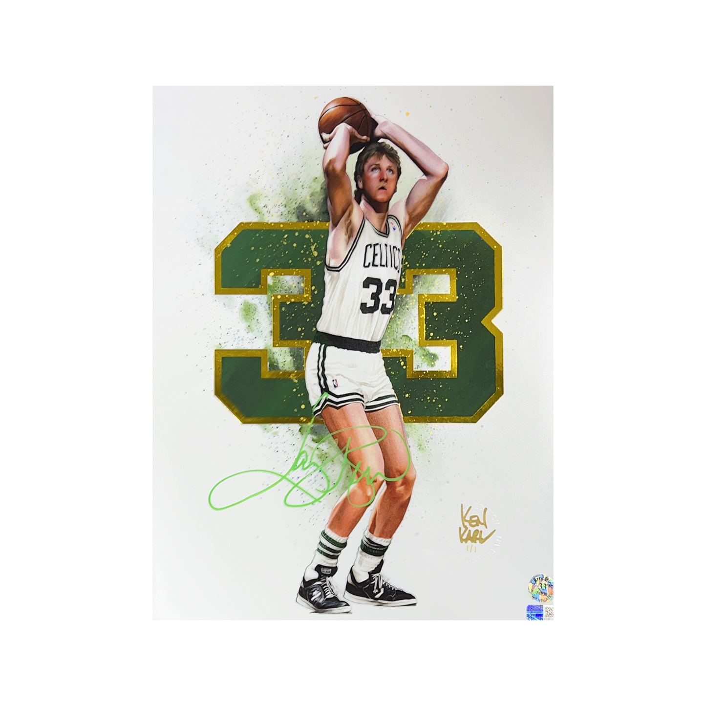 Larry Bird Autographed Boston Celtics 11x14 White Variant Ken Karl LE 1/1 Steiner CX