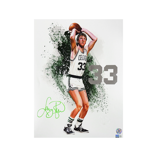 Larry Bird Autographed Boston Celtics 11x14 White Variant Silver Ken Karl LE /3 Steiner CX