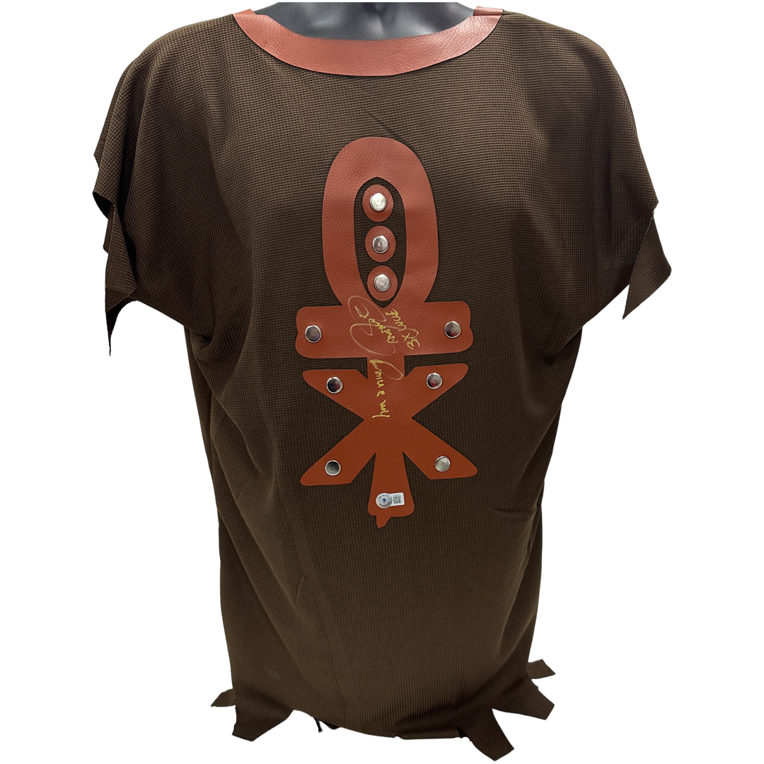 Mick Foley Mankind WWE Autographed Shirt "Have A Nice Day, 3x WWF" Inscription Yellow Ink Beckett