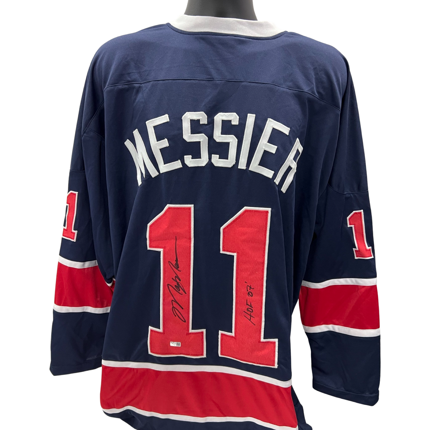 Mark Messier Autographed New York Rangers Navy/Red Number Jersey HOF 07 Inscription Steiner CX