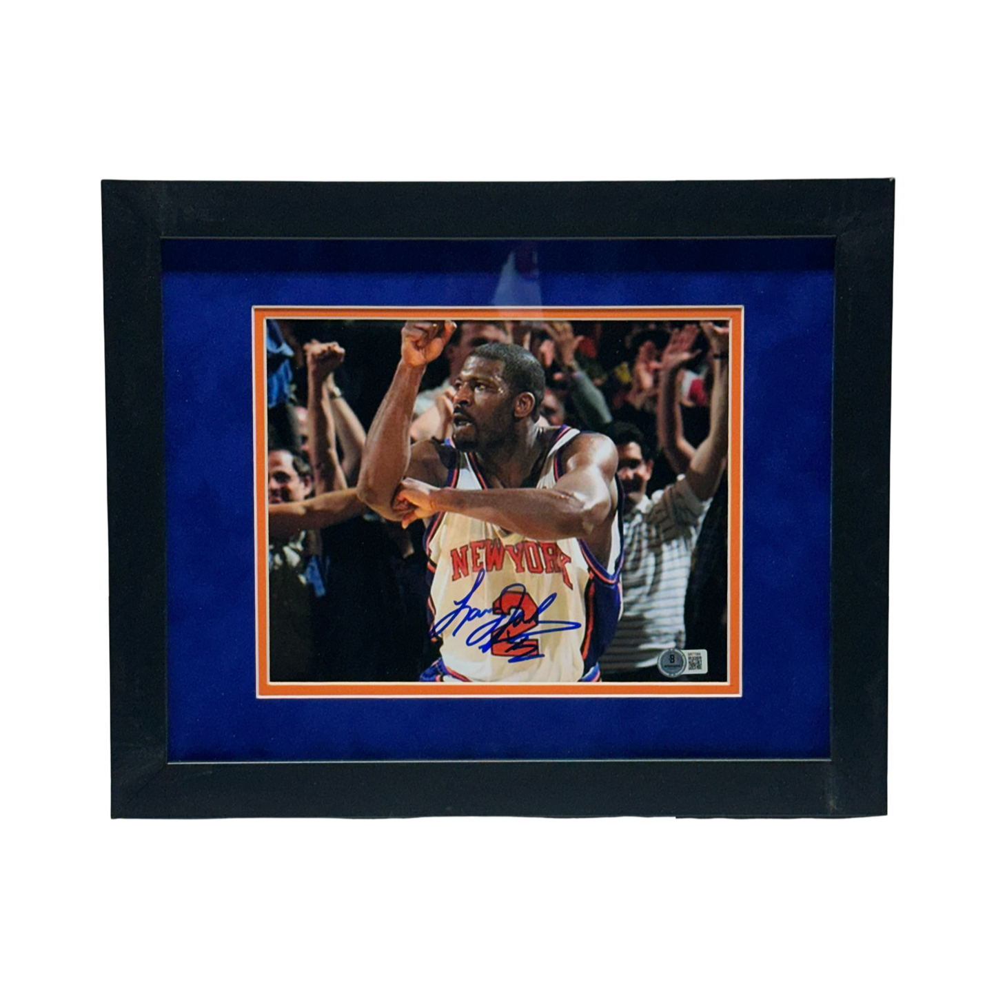 Larry Johnson Autographed New York Knicks Big L Celebration 8x10 Beckett - Framed