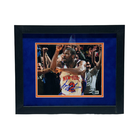 Larry Johnson Autographed New York Knicks Big L Celebration 8x10 Beckett - Framed