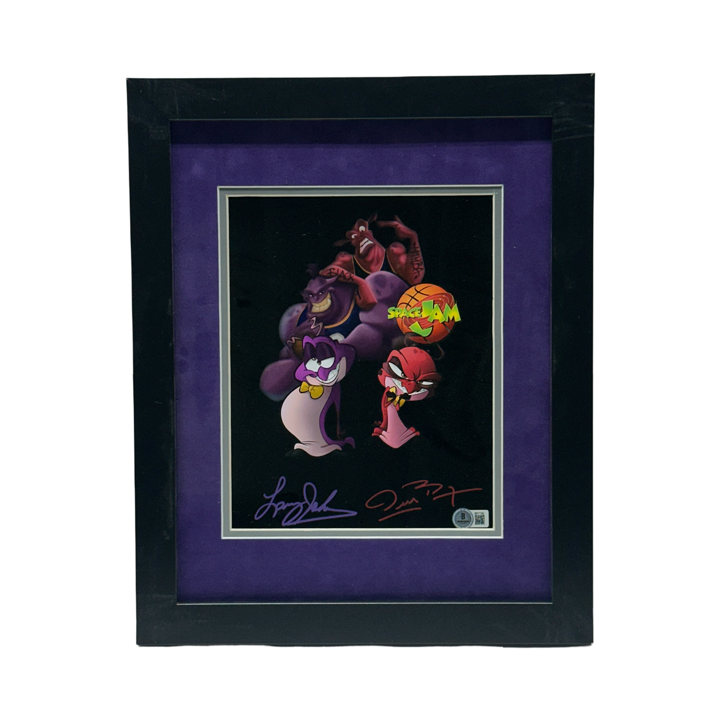 Larry Johnson & Muggsy Bogues Autographed Space Jam Characters 8x10 Beckett - Framed