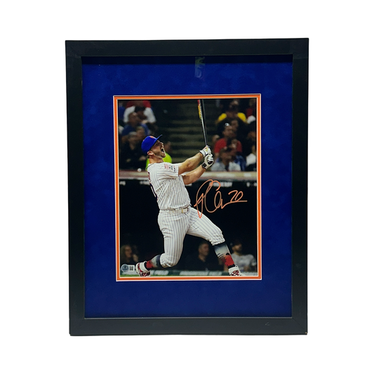 Pete Alonso Autographed New York Mets Swing in Hat 11x14 Beckett - Framed