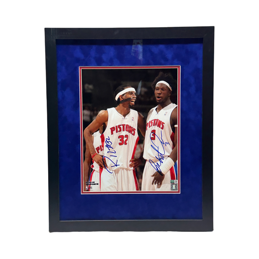 Richard "Rip" Hamilton & Ben Wallace Autographed Detroit Pistons Mask Side by Side Vertical 11x14 Steiner CX - Framed
