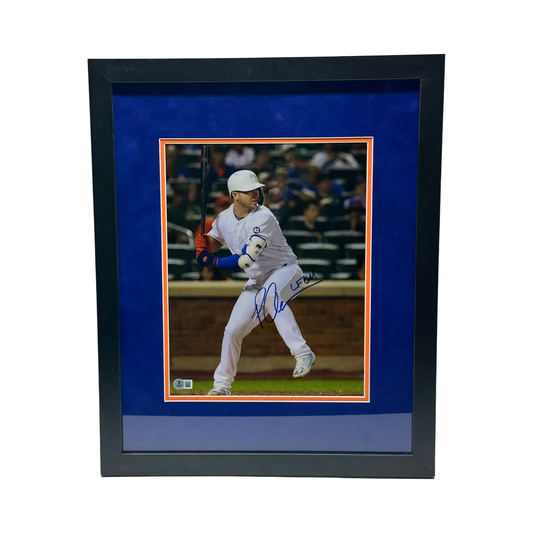 Pete Alonso Autographed New York Mets "LFGM" Inscribed Swing in White Helmet 11x14 Beckett - Framed