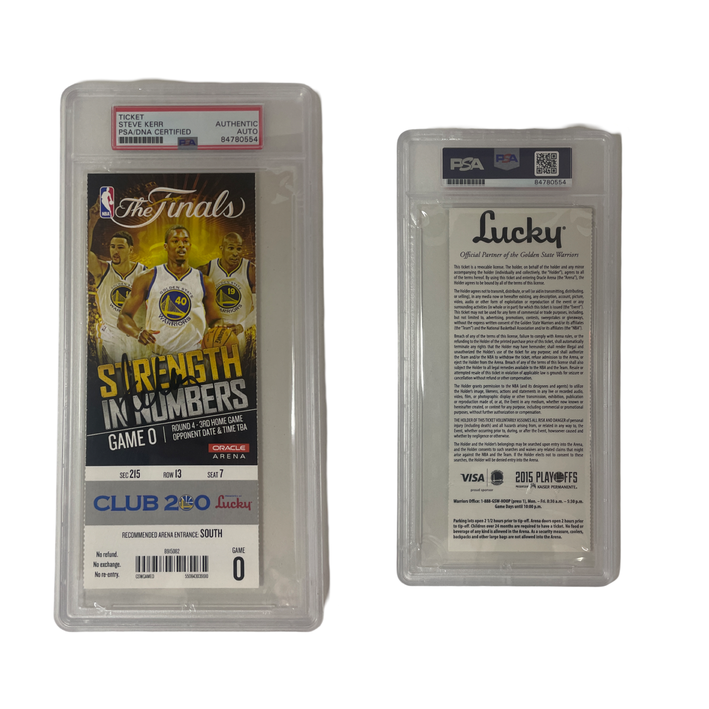 Steve Kerr Autographed 2015 NBA Finals Ticket PSA Auto Authentic