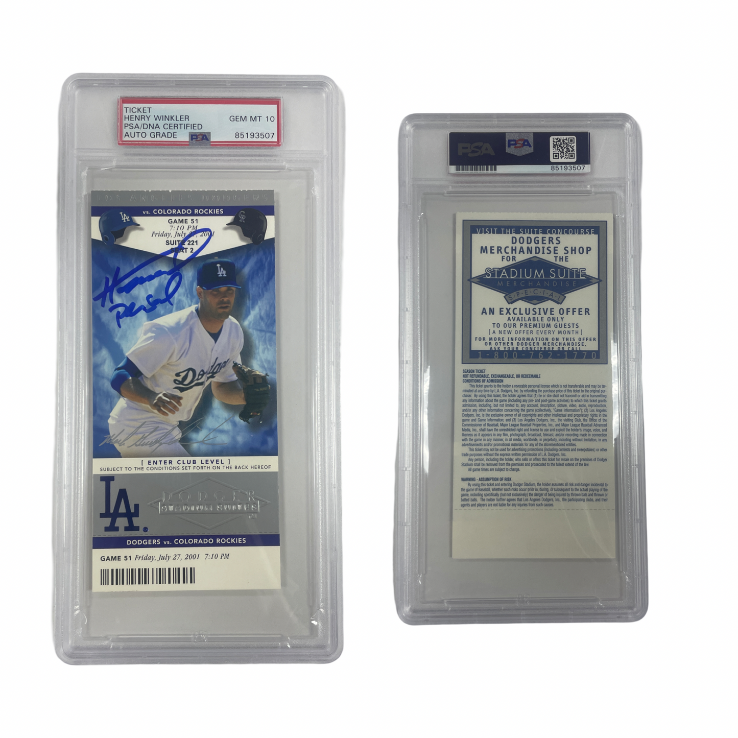 Henry Winkler Autographed Dodger Ticket From Personal Collection PSA Auto Authentic