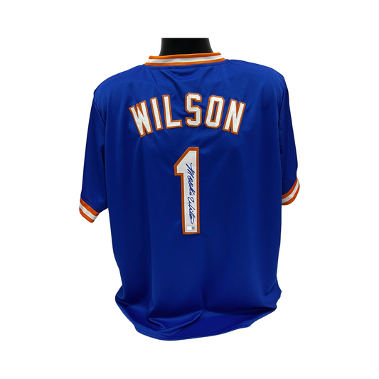 Mookie Wilson Autographed New York Mets Blue Jersey Steiner CX