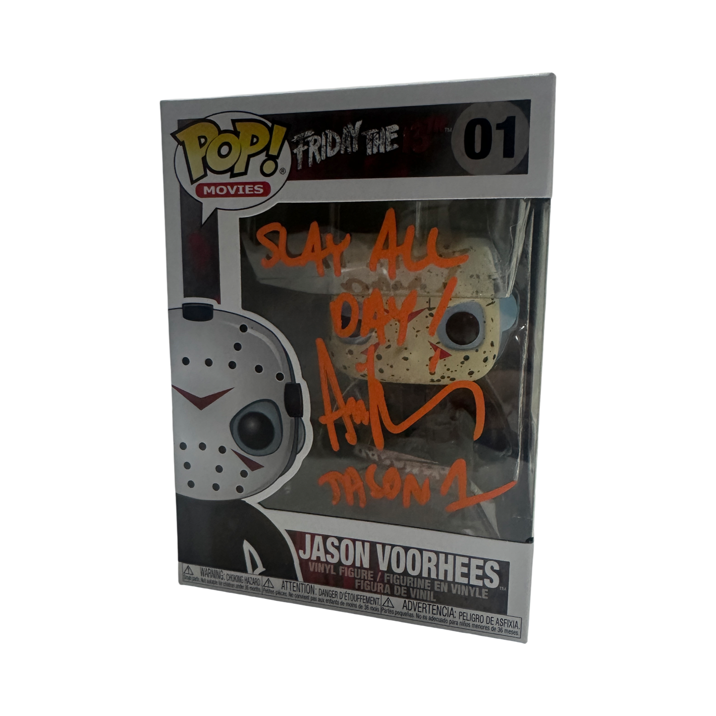 Ari Lehman Autographed Friday The 13th  "Slay All Day!, Jason 1" Inscribed Jason Voorhees Funko Pop Orange Ink Beckett