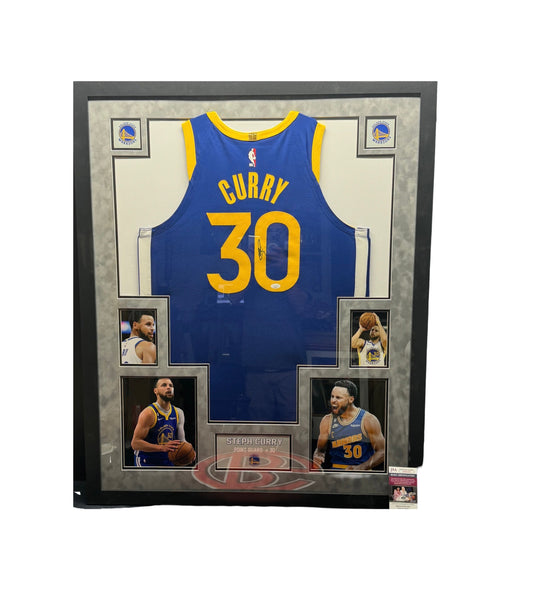 Steph Curry Autographed Golden State Warriors Framed Blue Nike Authentic Jersey JSA