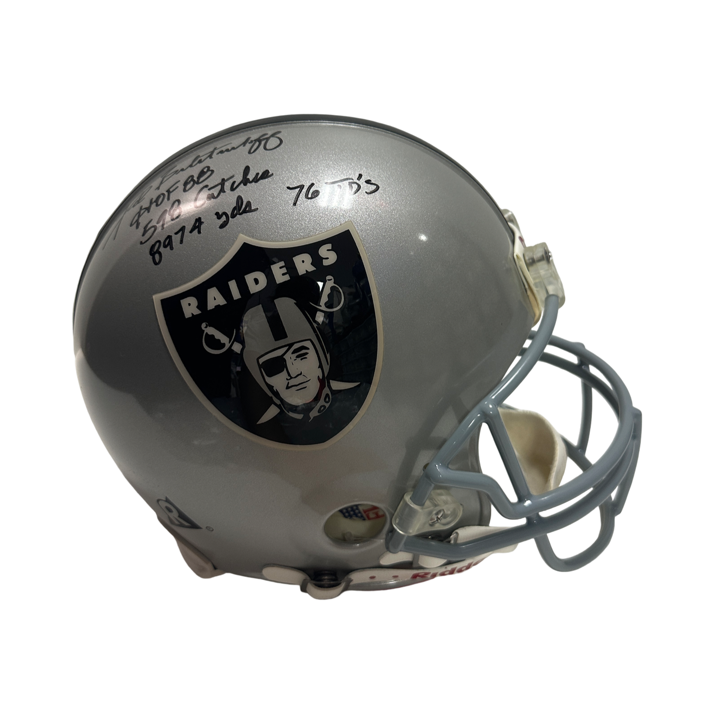Fred Bilentnikoff Autographed Oakland Raiders "HOF 88, 598 Catches, 8974 yds, 76 TD's" Inscribed Ridell Authentic Helmet Beckett
