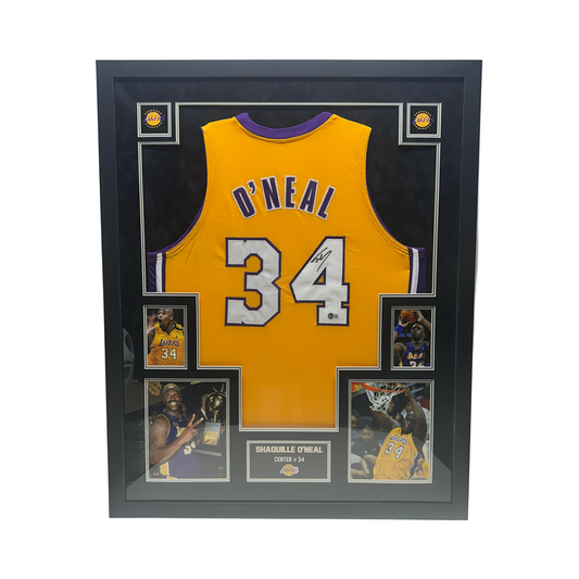 Shaquille O'neal Autographed Los Angeles Lakers Yellow Jersey Beckett - Framed