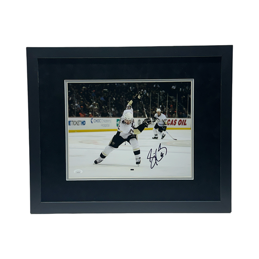 Sidney Crosby Autographed Pittsburgh Penguins Horizontal Slap Shot 11x14 JSA - Framed