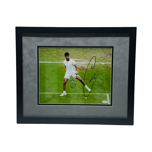 Carlos Alacaraz Autographed Between Legs 11x14 JSA - Framed