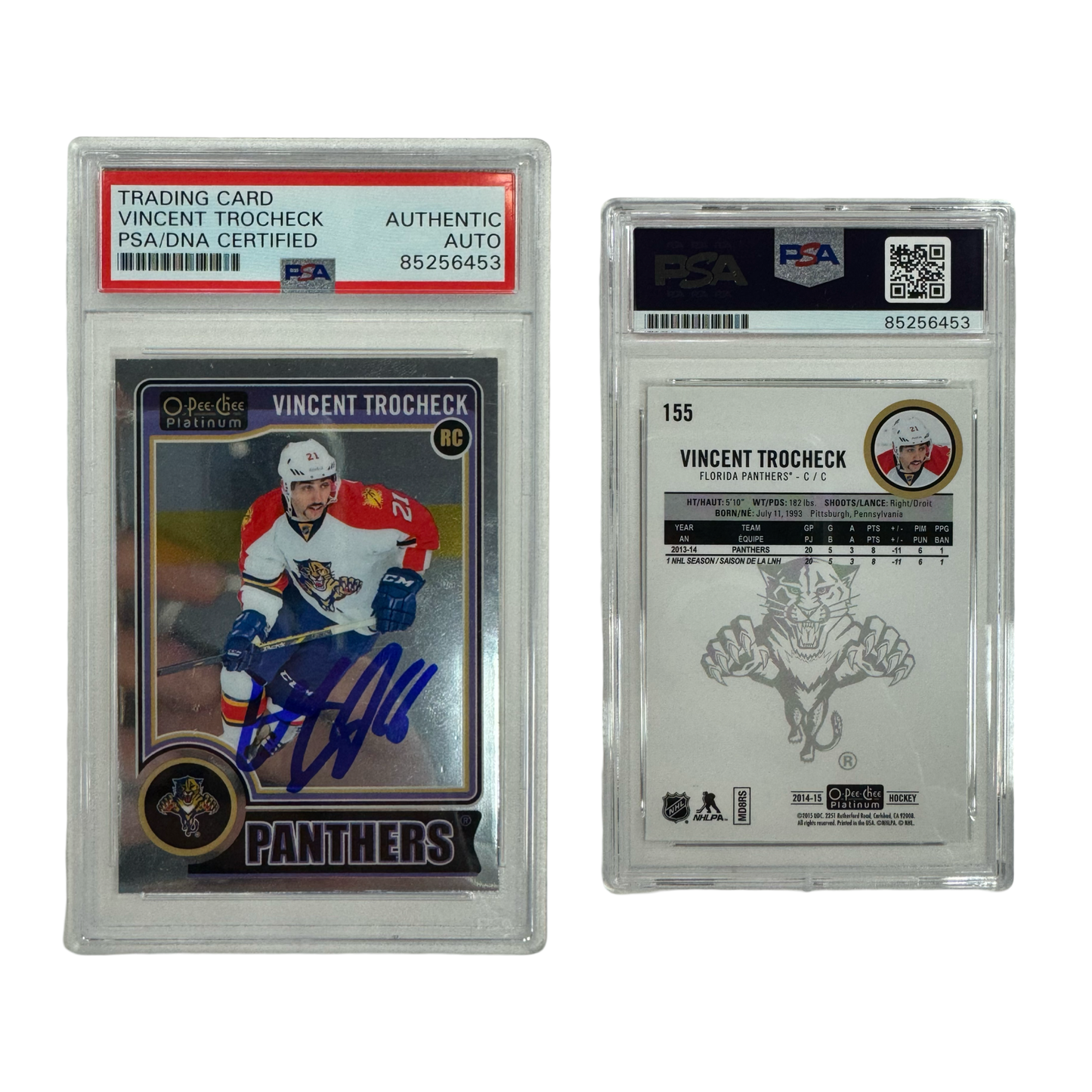 2014-15 Vincent Trocheck Autographed O-Pee-Chee Platinum Rookie #155 PSA Auto Authentic