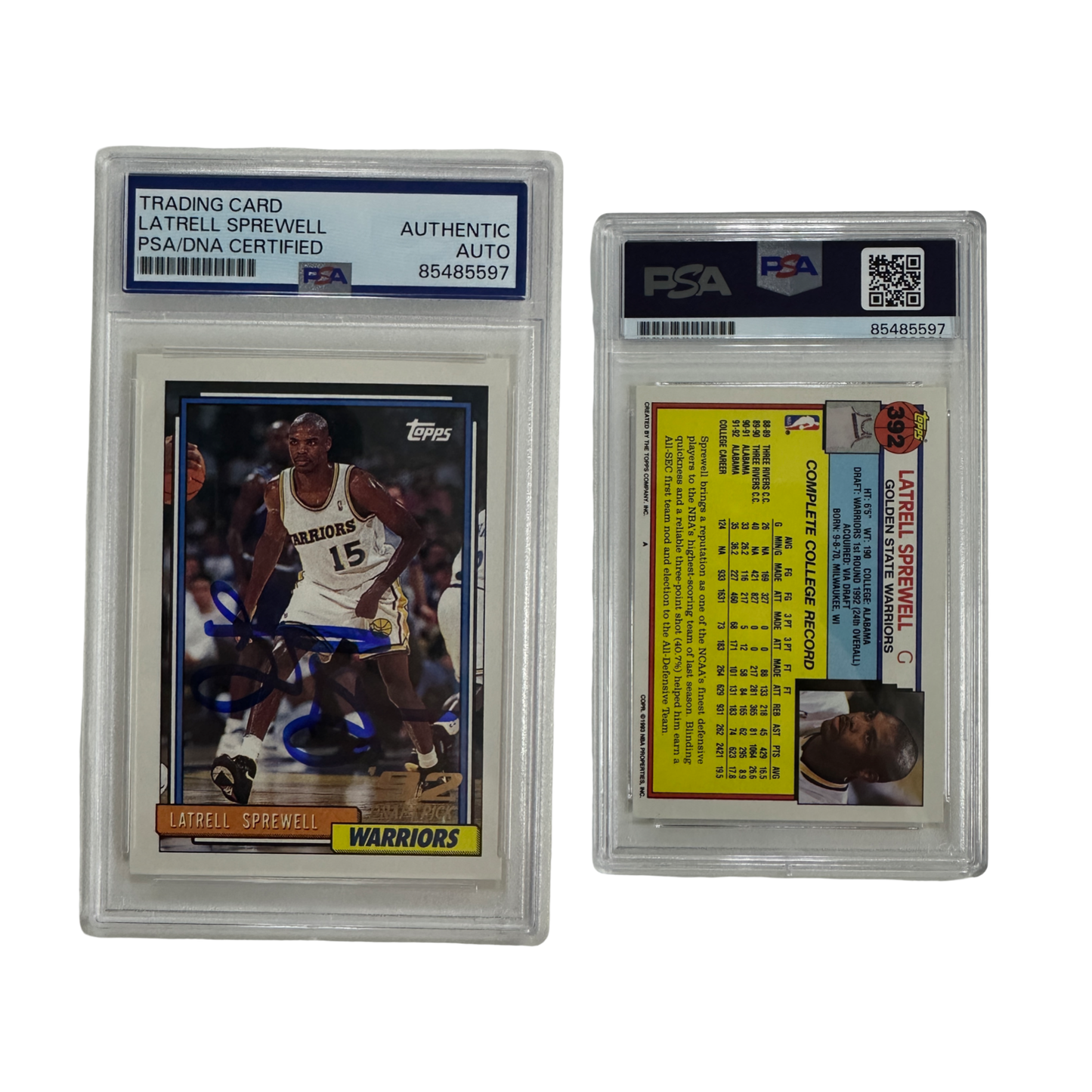 1993 Latrell Sprewell Autographed Topps 92 Draft Pick #392 PSA Auto Authentic