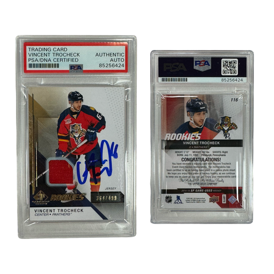 2014-15 Vincent Trocheck Autographed Upper Deck SP Game Used Red Jersey Rookies /499 #116 PSA Auto Authentic