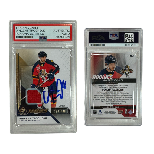2014-15 Vincent Trocheck Autographed Upper Deck SP Game Used Red Jersey Rookies /499 #116 PSA Auto Authentic