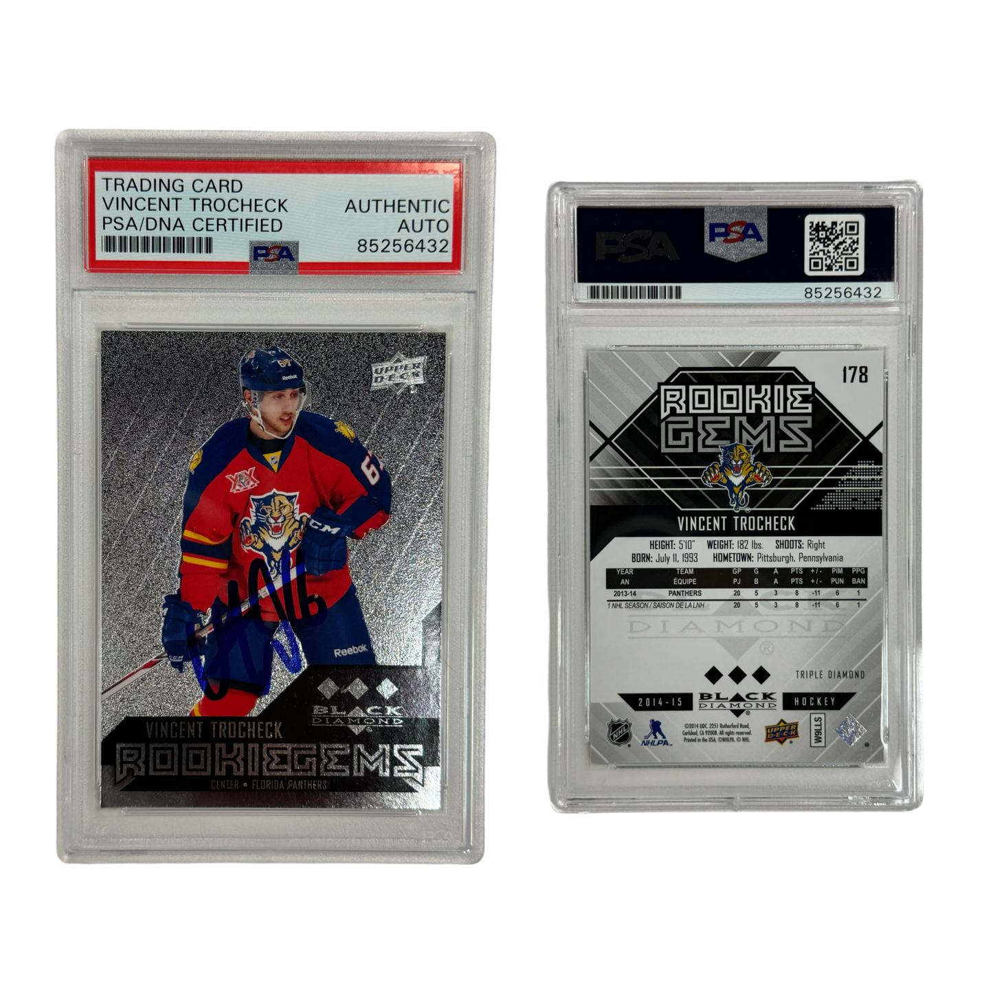 2014-15 Vincent Trocheck Autographed Upper Deck Rookie Gems Black Diamond #178 PSA Auto Authentic