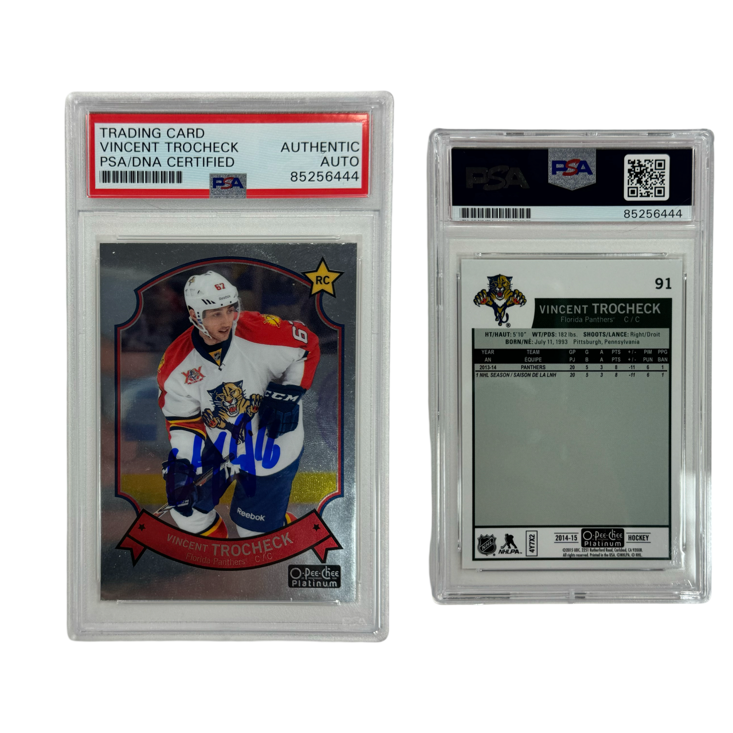 2014-15 Vincent Trocheck Autographed O-Pee-Chee Platinum #91 PSA Auto Authentic