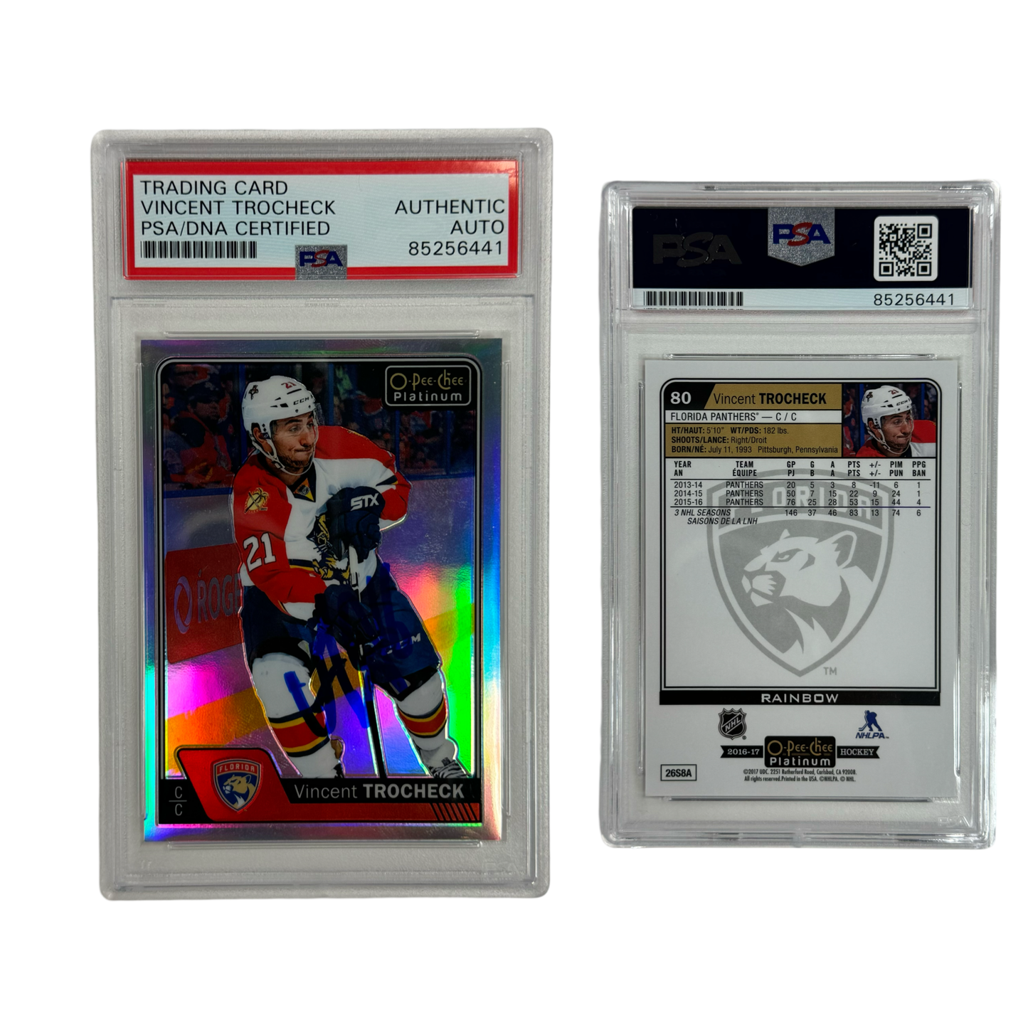 2016-17 Vincent Trocheck Autographed O-Pee-Chee Platinum Rainbow #80 PSA Auto Authentic