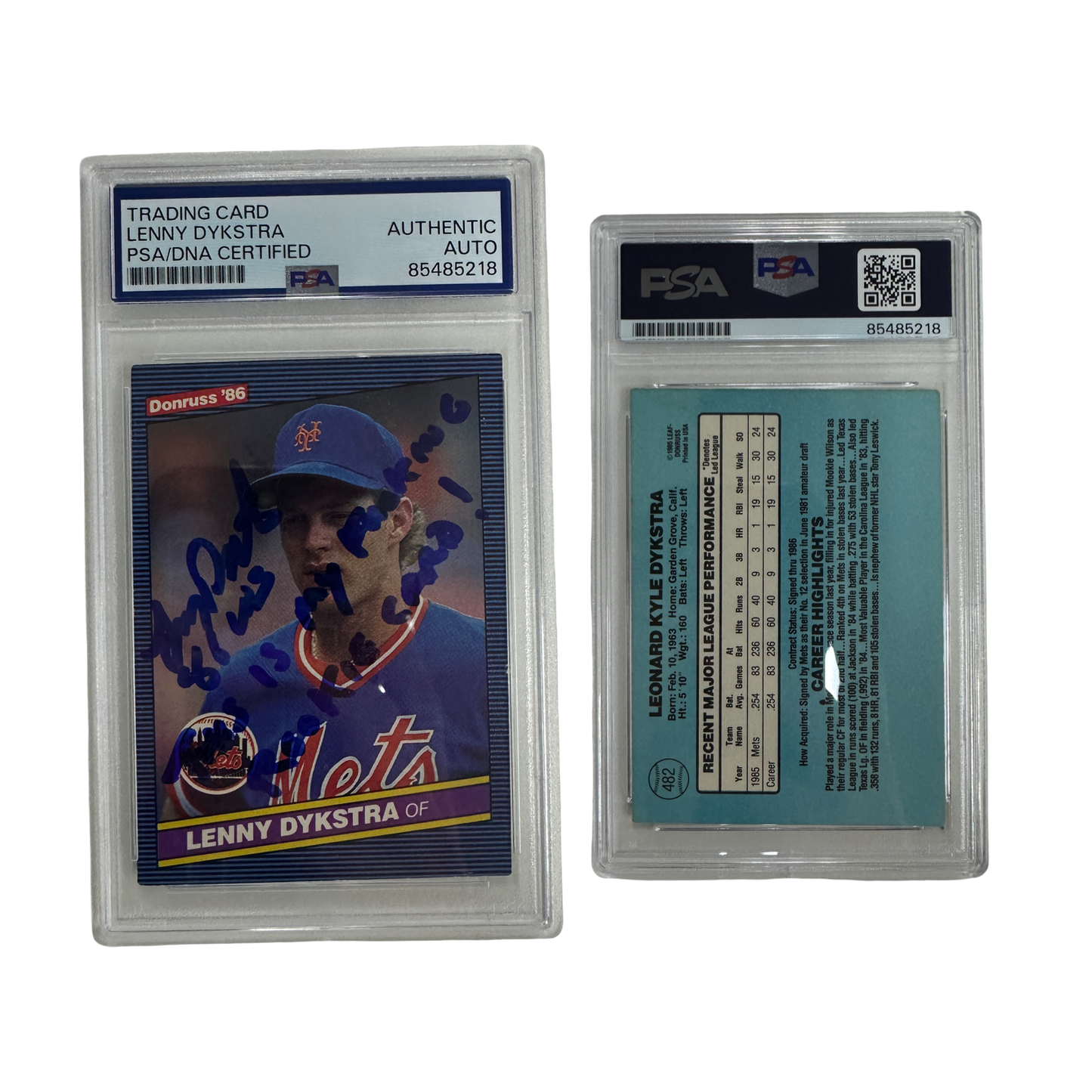 1985 Lenny Dykstra Autographed "This is My fucking Rookie Card" Inscribed Leaf Donruss #482 PSA Auto Authentic