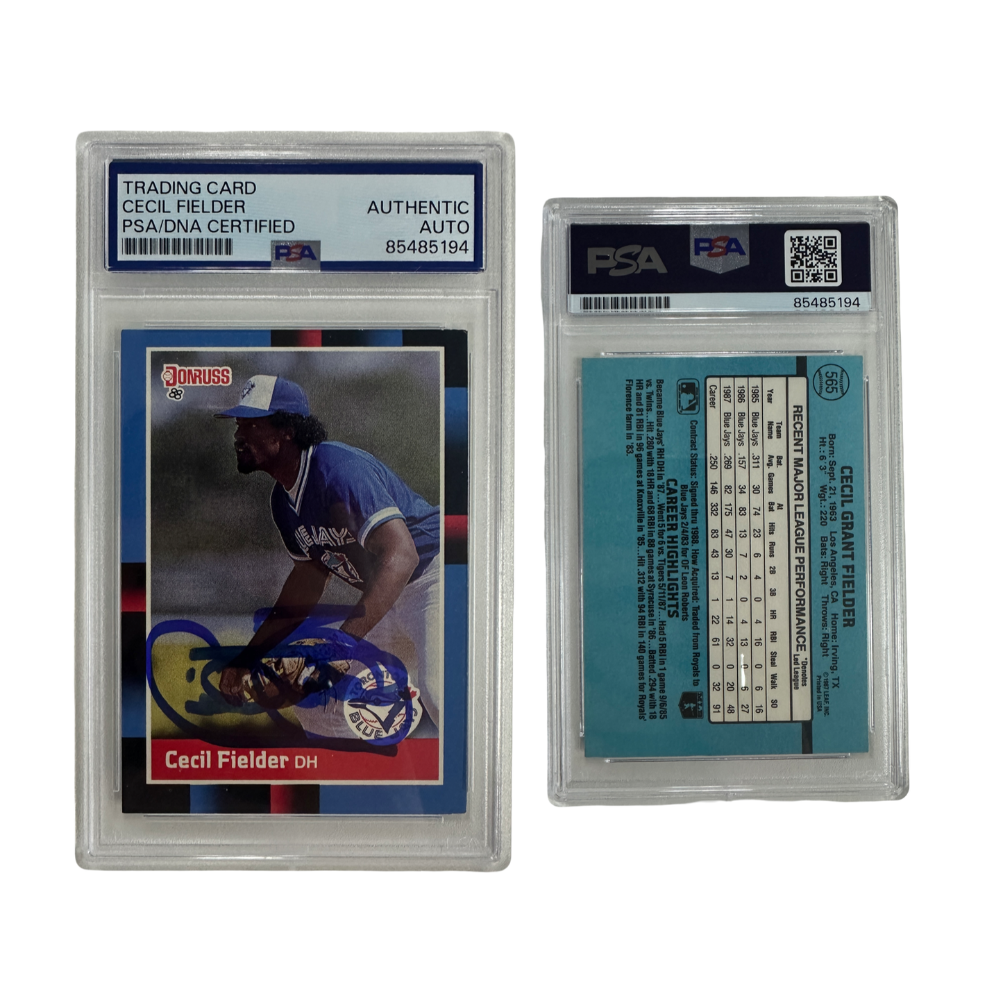 1987 Cecil Fielder Autographed Leaf Donruss #565 PSA Auto Authentic