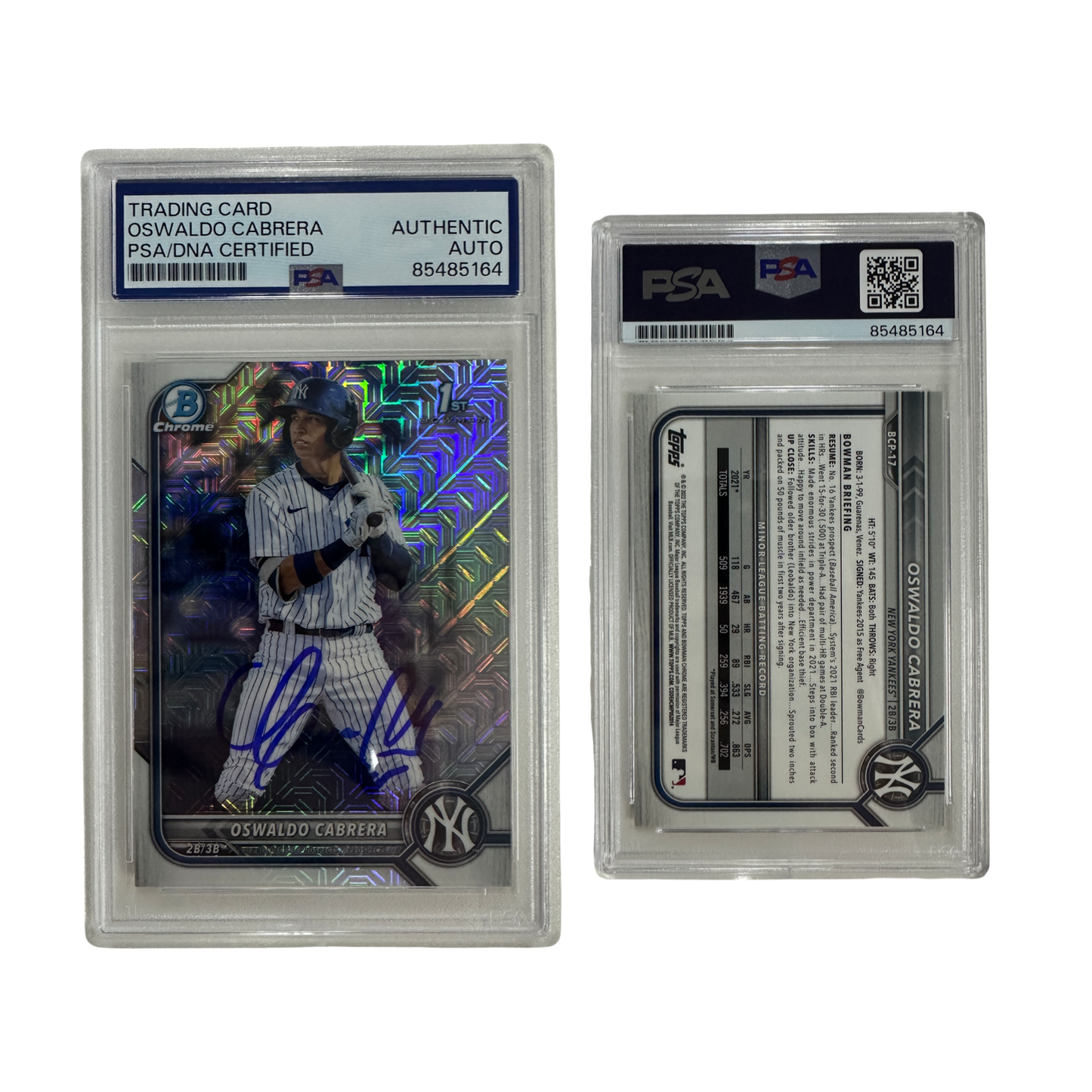 2022 Oswaldo Cabrera Autographed Topps Bowman 1st Chrome Refractor #BCP-17 PSA Auto Authentic