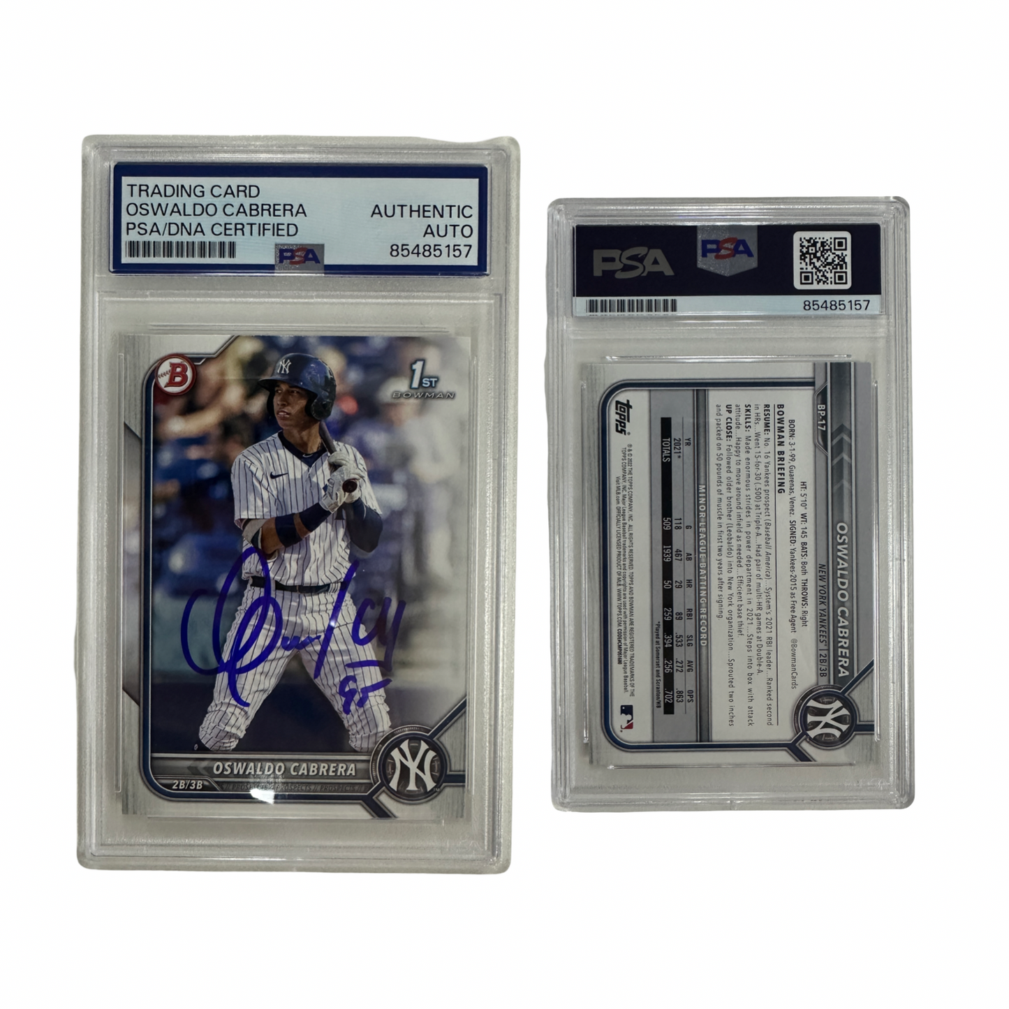 2022 Oswaldo Cabrera Autographed Topps 1st Bowman #BP-17 PSA Auto Authenic