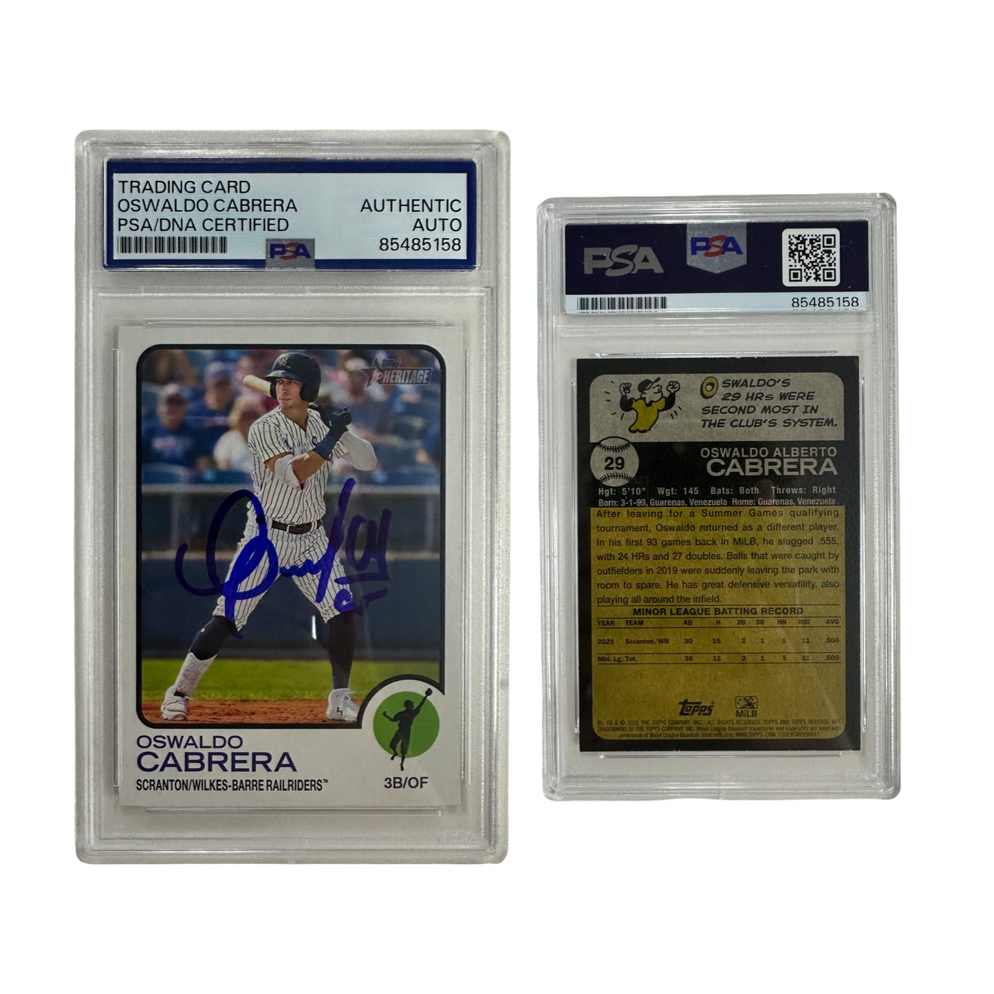 2022 Osawlado Cabrera Autographed Topps Heritage #29 PSA Auto Authentic
