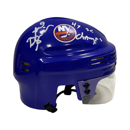 Butch Goring Autographed New York Islanders Blue Mini Helmet 4x SC Champs Inscription Steiner CX