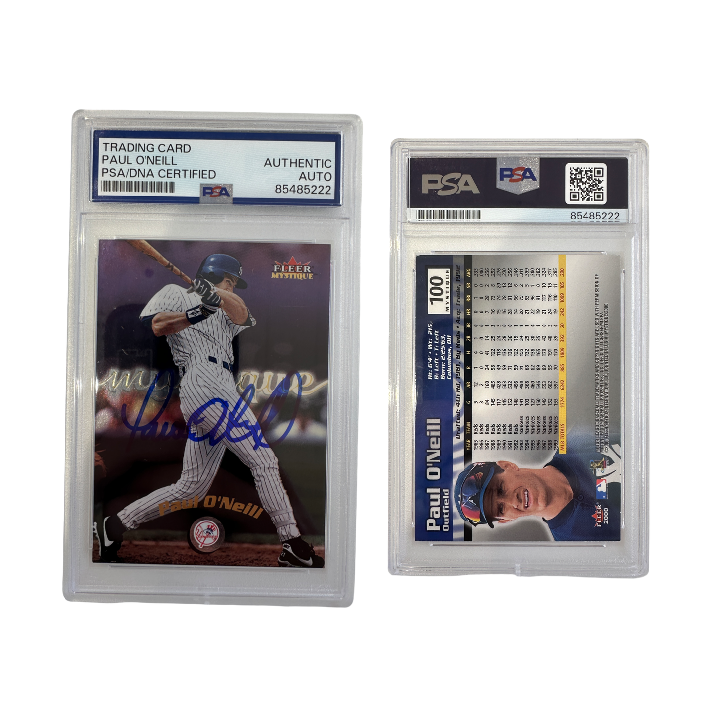 2000 Paul O'neill Autographed Fleer Skybox Mystique Purple #100 PSA Auto Authentic