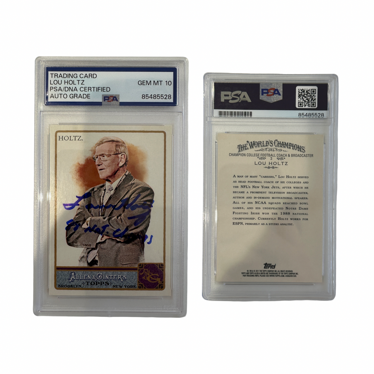 2011 Lou Holtz Autographed "88 NAT. Champs" Inscribed Topps Allen & Ginter #3 PSA GEM MINT 10