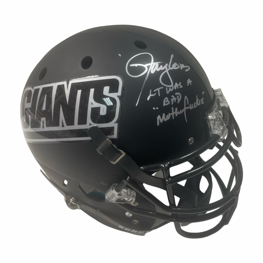 Lawrence Taylor Autographed New York Giants Matte Black Authentic Helmet LT Was a Bad M’Fer Inscription JSA
