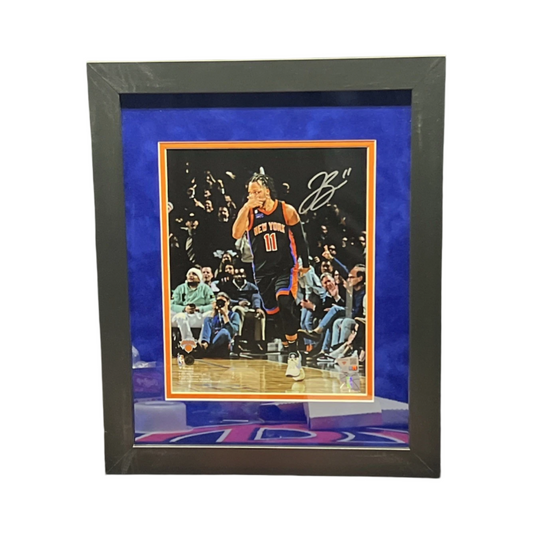 Jalen Brunson Autographed New York Knicks Mask Celebration 8x10 Fanatics - Framed