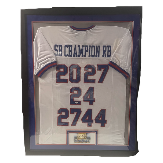 Brandon Jacobs, Ahmad Bradshaw, OJ Anderson, Joe Morris & Rodney Hampton Autographed New York Giants Framed Superbacks Jersey JSA