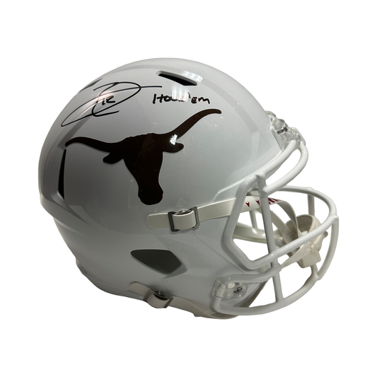Earl Thomas III Autographed Texas Longhorns "Hook Em" Inscribed White Replica Helmet Beckett