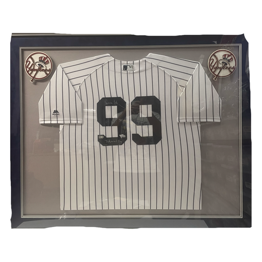 Aaron Judge Autographed New York Yankees Framed Pinstripe Authentic Jersey “All Rise! Judgement Day!” Inscriptions LE /99 Fanatics/MLB