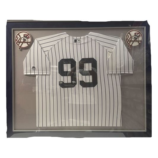 Aaron Judge Autographed New York Yankees Framed Pinstripe Authentic Jersey All Rise! Judgement Day! Inscriptions LE /99 Fanatics/MLB