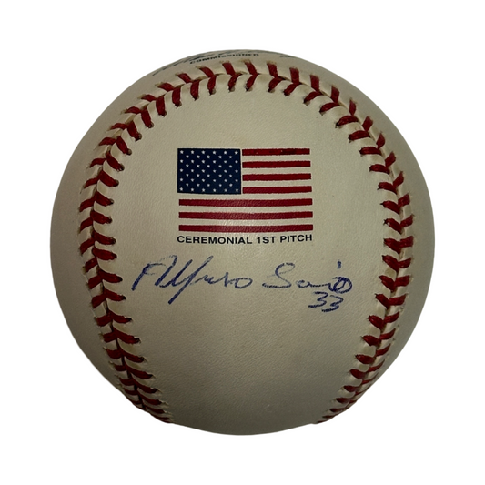 Alfonso Soriano Autographed 2001 World Series Ceremonial 1st Pitch OMLB JSA