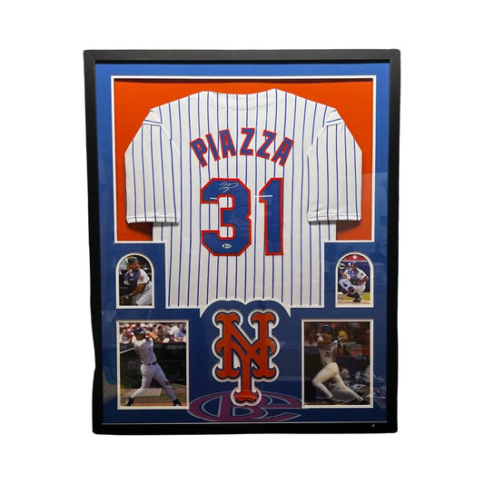 Mike Piazza Autographed New York Mets Framed Pinstripe Jersey Beckett