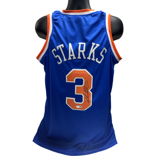 John Starks Autographed New York Knicks Blue Jersey Beckett