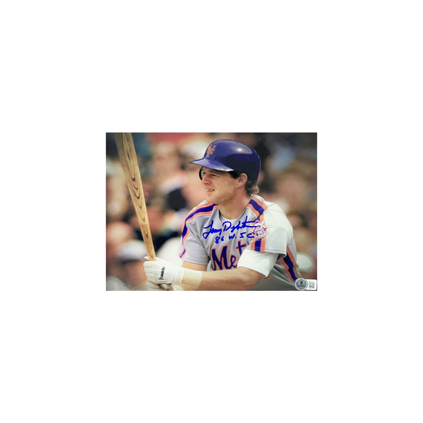 Lenny Dykstra Autographed New York Mets Close Up 8x10 "86 WSC" Inscription Beckett