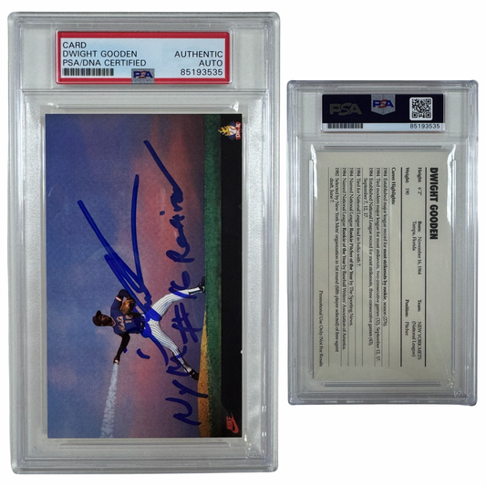 Dwight "Doc" Gooden Autographed Nike Header Dr. K Postcard "NYM #16 Retired" Inscription PSA Auto Authentic