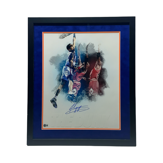John Starks Autographed New York Knicks The Dunk White Edit 16x20 Beckett BAS - Framed