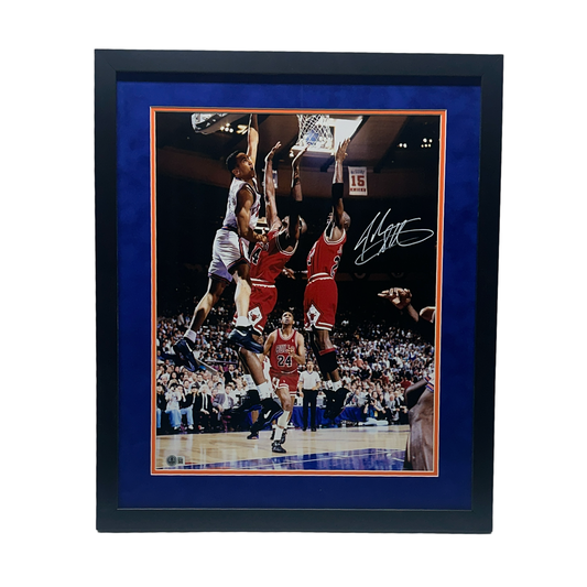John Starks Autographed New York Knicks The Dunk Colored 16x20 Beckett BAS - Framed